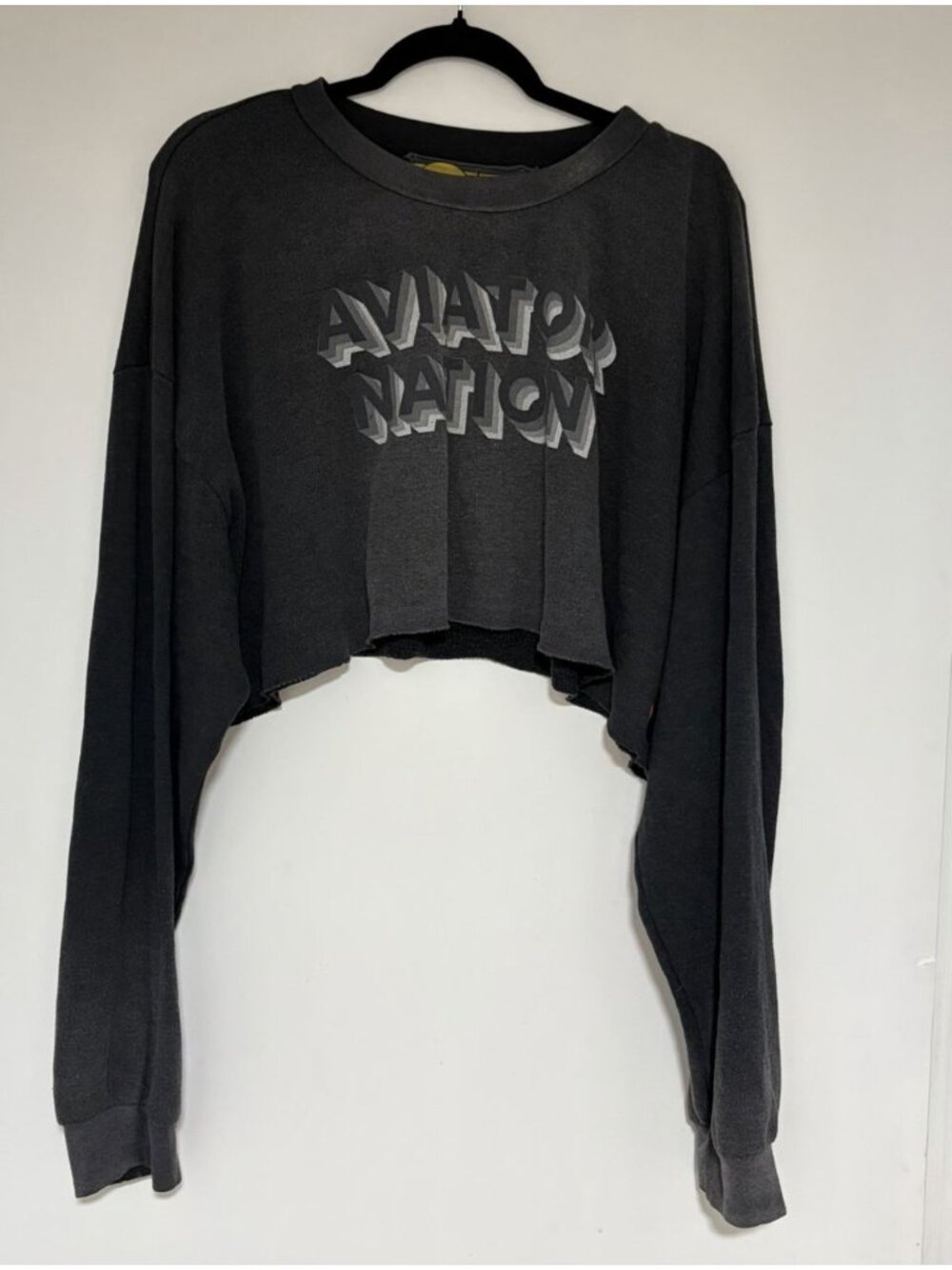 Aviator Nation 3D Cropped Crew Faded Smoke Relaxed Sweatshirt Sz Large - Picture 3 of 8